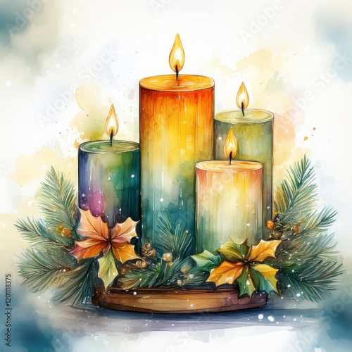 Candlemas, copy space on a side, watercolor art style