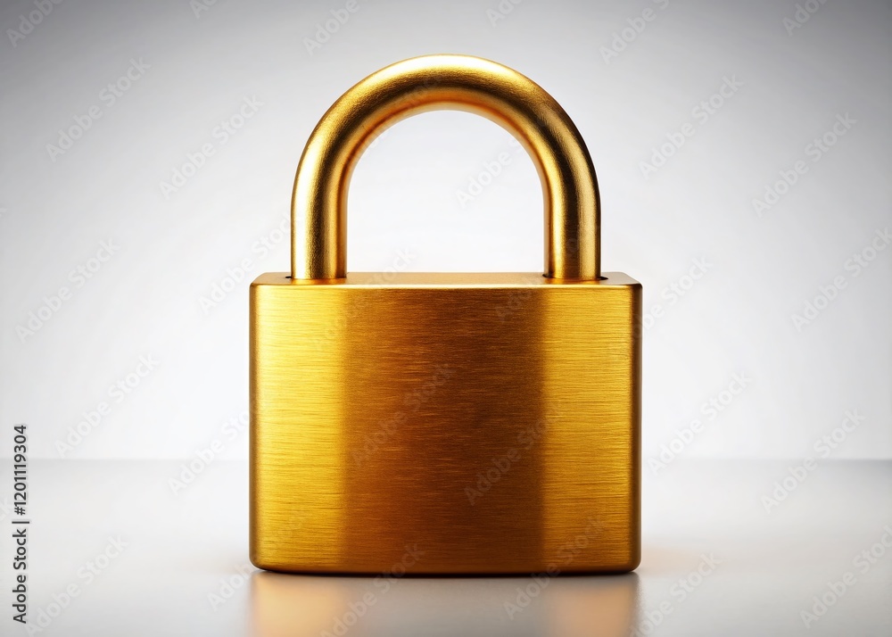 Fototapeta premium Golden Padlock Silhouette, Isolated White Background - Security, Safety, Privacy Stock Photo