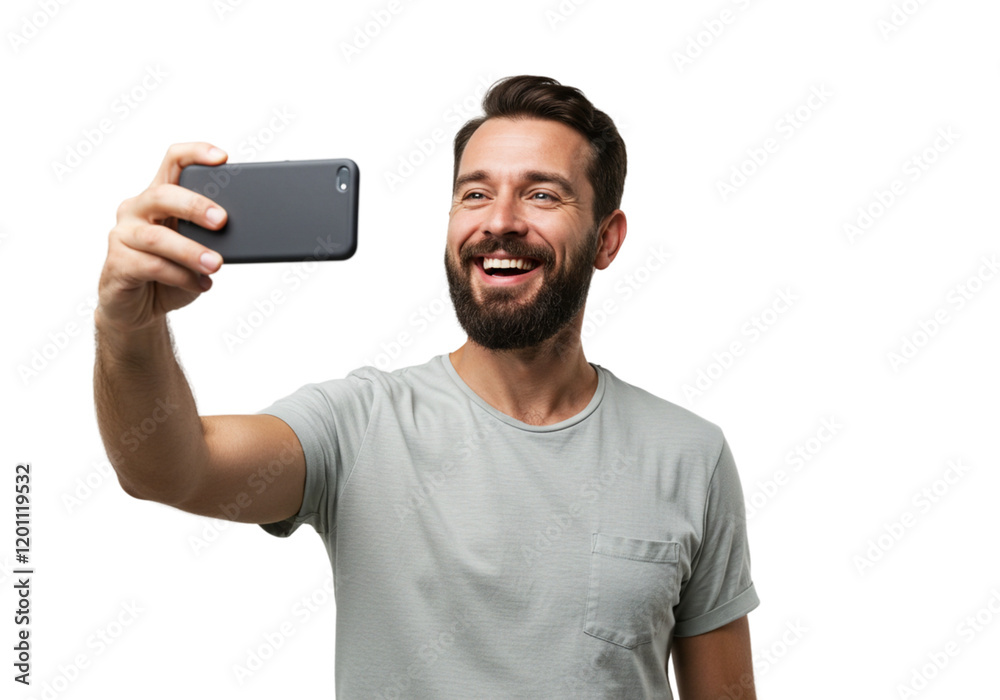 Happy Man Taking Selfie Smiling Phone Photo Casual Grey TShirt Fun Male Shot Black Image Adult Media Happy Man Taking Selfie Smiling Phone Photo Casual Grey TShirt Fun Male Shot Black Image Adult Media