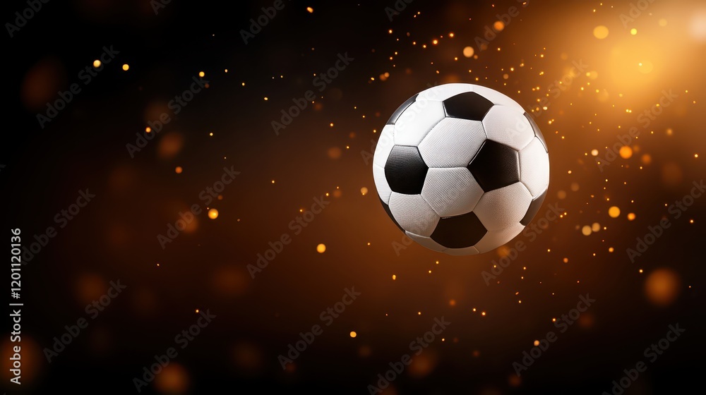 Naklejka premium Dynamic soccer ball on dark backdrop, a powerful image for sports and athletic themes