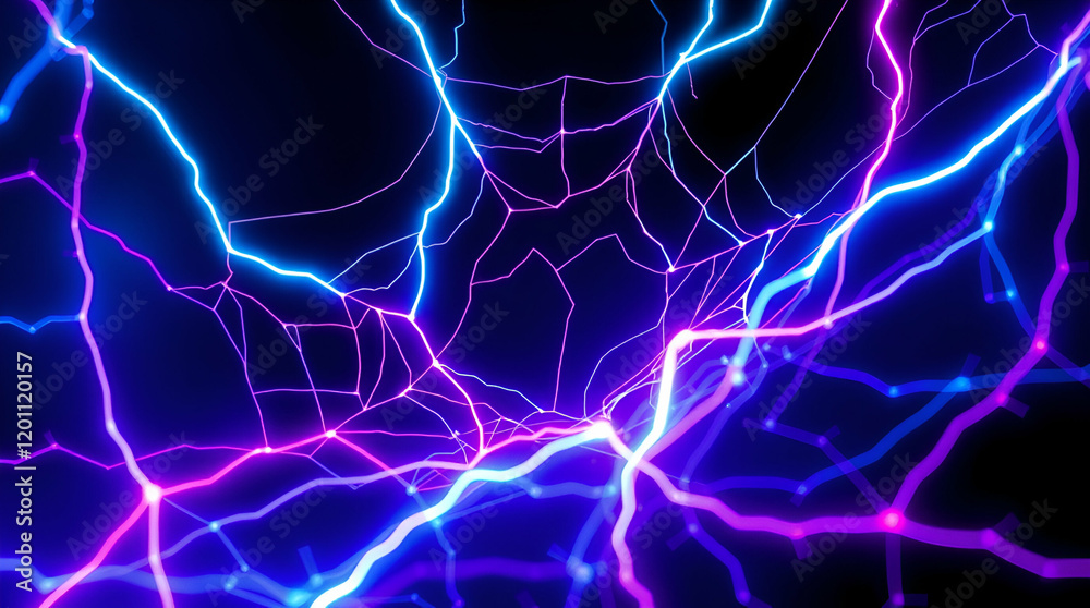 An intricate web of glowing electric threads in vibrant cyan, violet, pulsating against a pitch-black background An intricate web of glowing electric threads in vibrant cyan, violet, pulsating against a pitch-black background