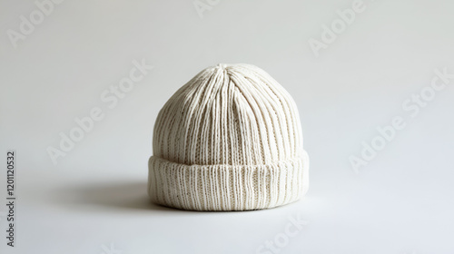 A Cream Colored Knitted Winter Beanie Hat