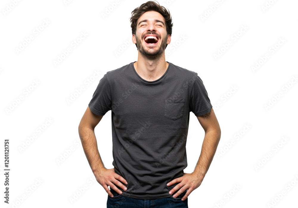 Happy Man Laughing Joyful Expression Casual Grey TShirt Studio fun male model black adult young Happy Man Laughing Joyful Expression Casual Grey TShirt Studio fun male model black adult young