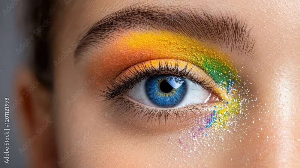 Obraz premium Colorful eye makeup artistry, a closeup look at vibrant beauty and creative design