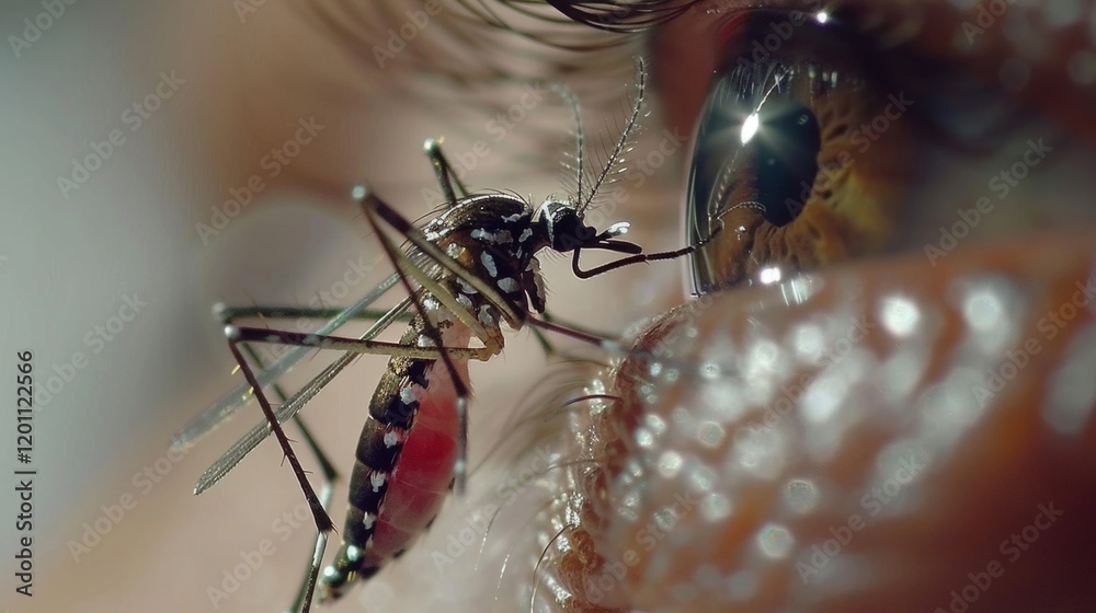 Naklejka premium Zica virus aedes aegypti mosquito on human skin - Dengue, Chikungunya, Mayaro, Yellow fever 