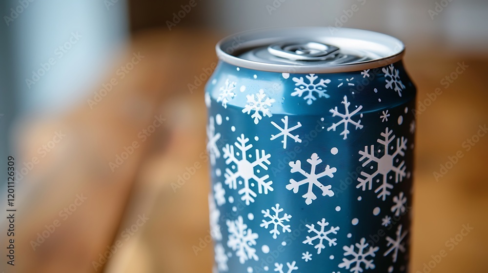 A festive can of snow spray with sparkling snowflakes printed on the label. A festive can of snow spray with sparkling snowflakes printed on the label.