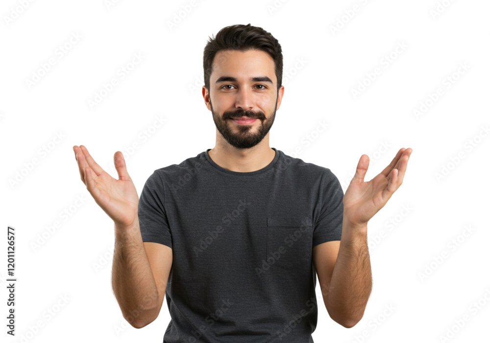 Friendly Man Presenting Hands Open Gesture Studio Portrait Black Background Male Show Happy Model Friendly Man Presenting Hands Open Gesture Studio Portrait Black Background Male Show Happy Model