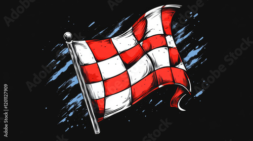 Car race checkered flag start or finish sign, motor vehicle speed racing emblem. Vector racing sport, stripe line decal on clothing, t-shirt print