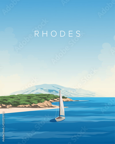 Rhodes Greece travel poster, banner, card