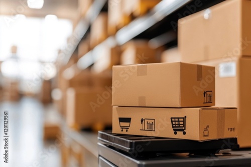 Cardboard boxes waiting for delivery in distribution warehouse