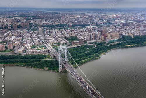 Aerial view on thr George Washington Bridge and the surrounding area in New York City, USA