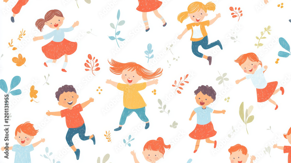 Young boys and girls in seamless pattern. Vector version also available in gallery Young boys and girls in seamless pattern. Vector version also available in gallery