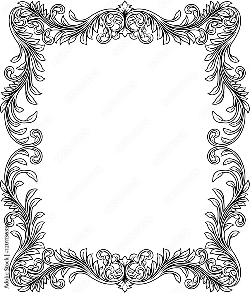 Obraz premium A filigree heraldic crest motif floral pattern border frame. Original design in a vintage style.