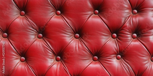 Red tufted leather sofa texture with glossy finish featuring deep crimson hues and rounded buttons arranged in a symmetrical pattern across the surface.