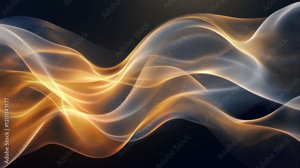 Golden particles are flowing and waving on a dark background creating a beautiful abstract design Golden particles are flowing and waving on a dark background creating a beautiful abstract design