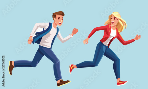 Illustration of a person chasing hard (casual man and woman)