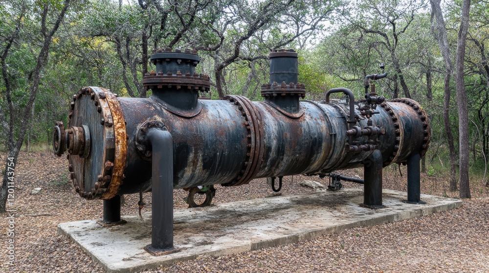 Historical steam engine with weathered metal and pipes, captured outdoors in a museum setting Historical steam engine with weathered metal and pipes, captured outdoors in a museum setting