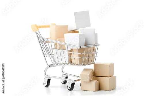 Black Friday sale. Shopping cart with product box on flat background