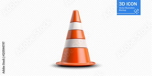 A three-dimensional representation of a traffic cone stands prominently, featuring bright orange and white stripes.