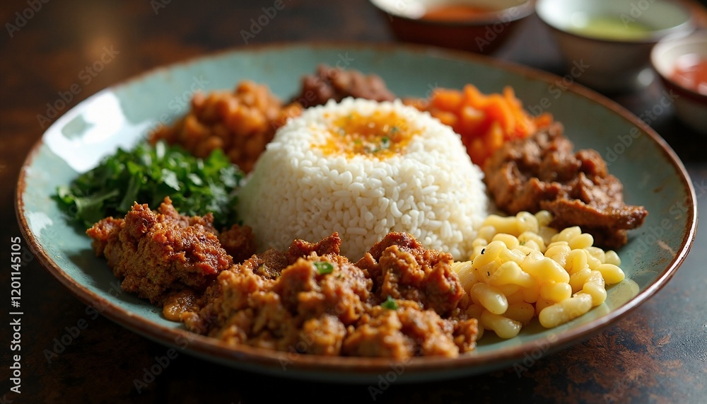 A meticulously styled presentation of Nasi Padang. A meticulously styled presentation of Nasi Padang.