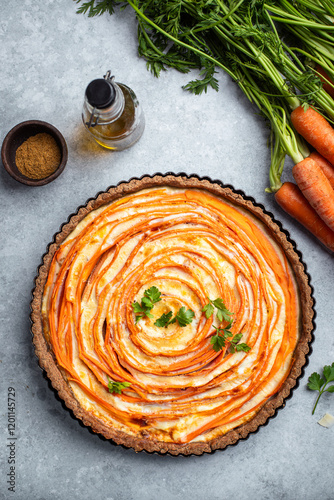 tarte spirale tourbillon fait maison à la carotte et cumin photo