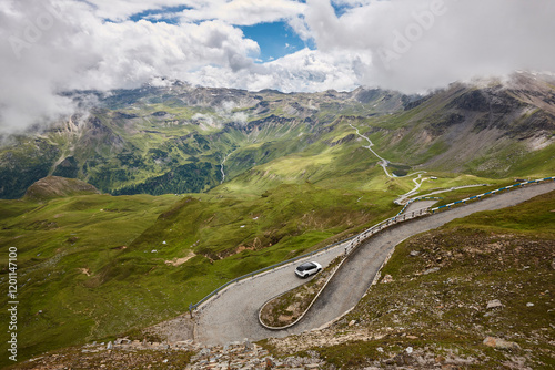 Picturesque alpine serpentine mountain road. Grossglockner. Highlight route in Austria photo