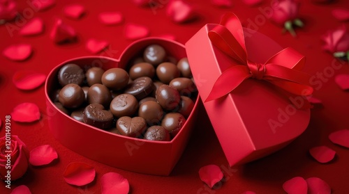 A heart-shaped Valentine's day gift box filled with chocolates