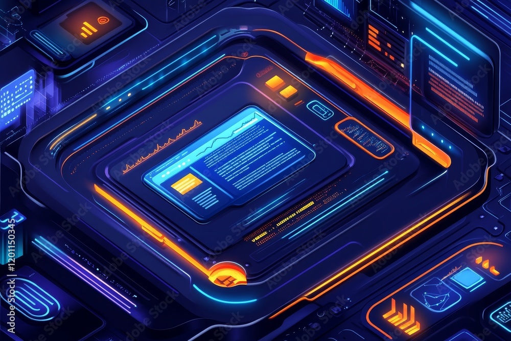 Futuristic Technology Interface: Neon Hues and Digital Data Streams Futuristic Technology Interface: Neon Hues and Digital Data Streams