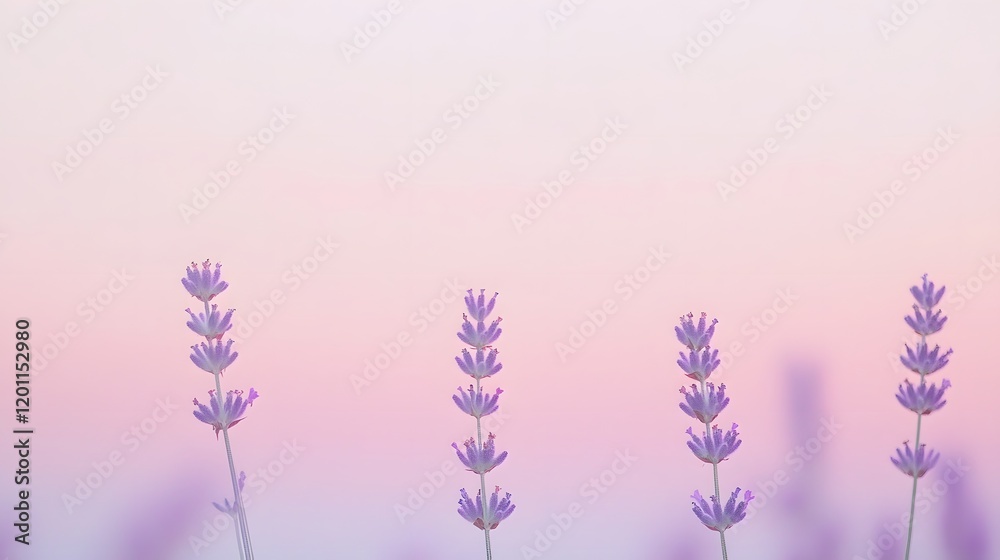 Naklejka premium Lavender Flowers Against A Soft Pink Sky