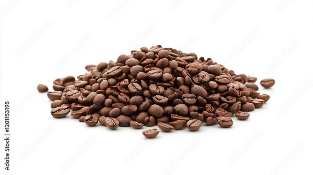 Layer of coffee beans flat lay ,Full depth of field, isolated on white background Layer of coffee beans flat lay ,Full depth of field, isolated on white background