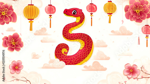 Chinese new year background illustration with snake and golden ornaments  photo