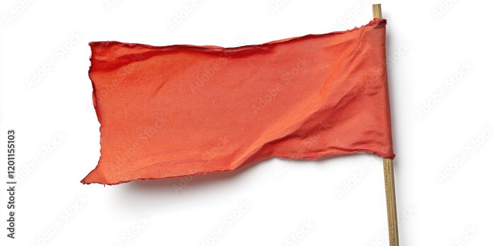 Blank miniature red flag positioned upright on a wooden stick isolated against a clean white background perfect for message communication. Blank miniature red flag positioned upright on a wooden stick isolated against a clean white background perfect for message communication.