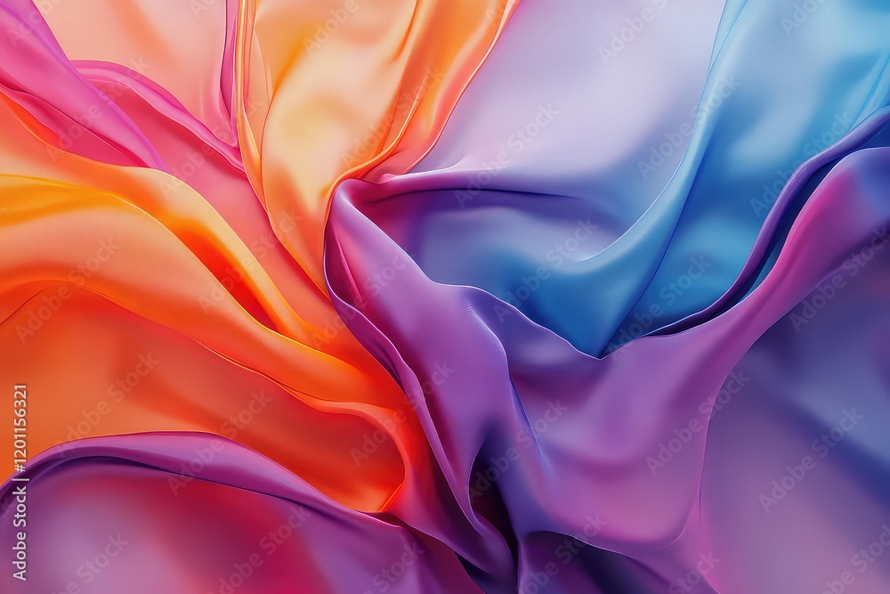 Obraz premium A dynamic abstract composition with layered paint flows in bright colors on a textured fabric-like surface.