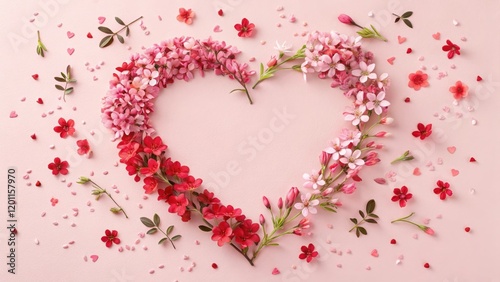 Heart-Shaped Flower Wreath on Soft Pink - Valentine's Day
