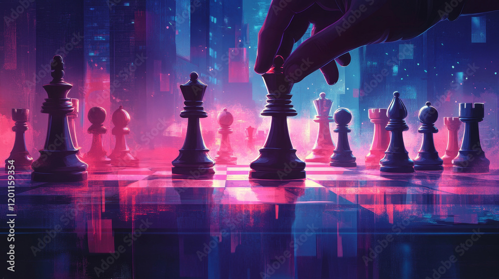 A vibrant chess game in a digital art style, showcasing strategic moves and creativity. A vibrant chess game in a digital art style, showcasing strategic moves and creativity.