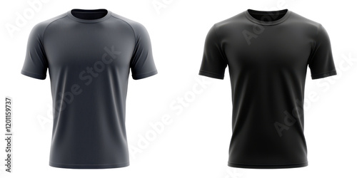 T-shirt mockup design. Activewear T shirts in dark colors for fitness transparent background