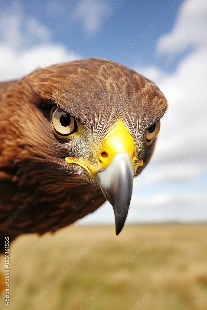 Obraz premium Majestic golden eagle soars over open fields wildlife photography natural habitat close-up view nature's beauty