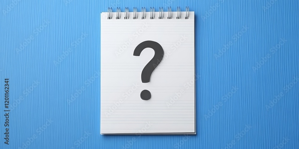 Note paper with question mark on panoramic blue background, Generative AI