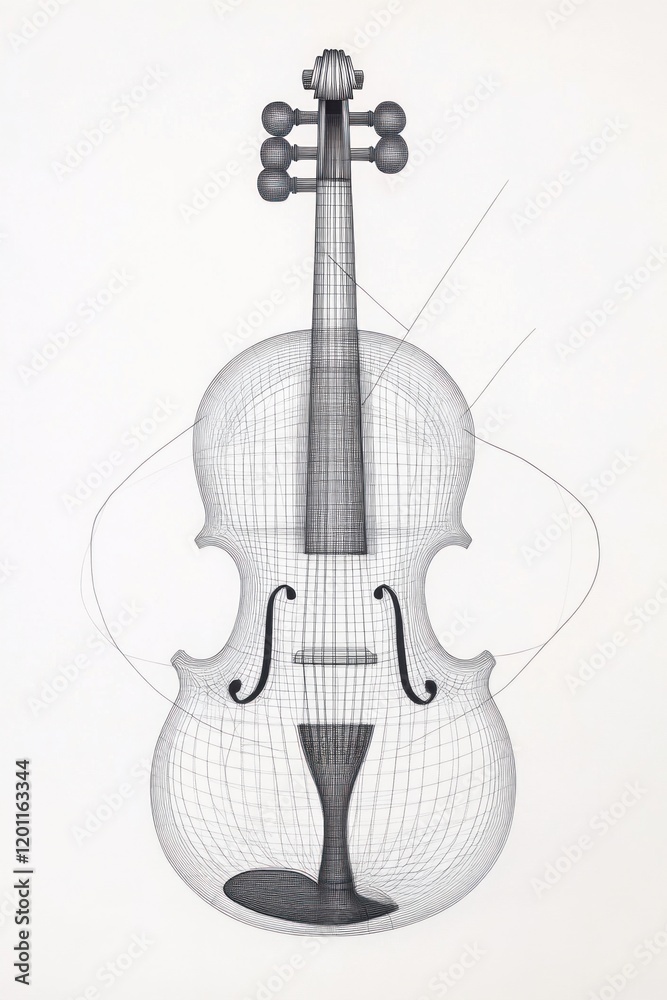 Naklejka premium Artistic wireframe rendering of a violin digital art minimalist style isolated background conceptual design