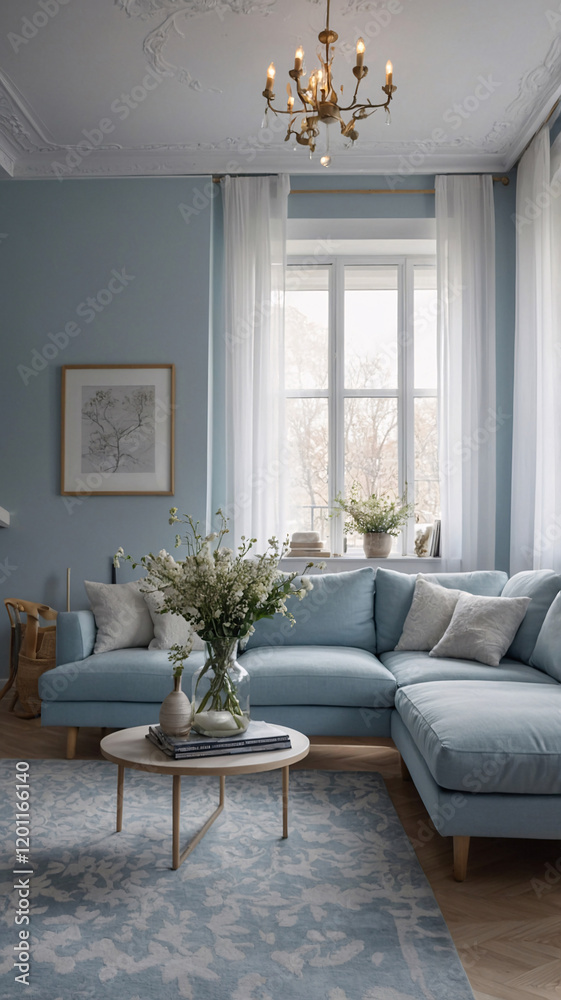 Tranquil Scandinavian Living Room Design with Pastel Blue Sofa Fluffy Couch and Modern Aesthetic Interior Design Inspiration Tranquil Scandinavian Living Room Design with Pastel Blue Sofa Fluffy Couch and Modern Aesthetic Interior Design Inspiration