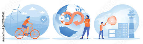 Sustainable lifestyles and renewable energy environmentally conscious illustration.