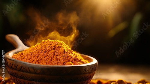 Ethiopian Berbere spice mix, styled with traditional tools and vibrant props in a cultural display, [African culinary heritage, bold flavors] photo