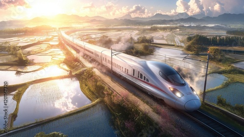 Wallpaper Mural High-speed Train in Scenic Landscape at Sunset Torontodigital.ca