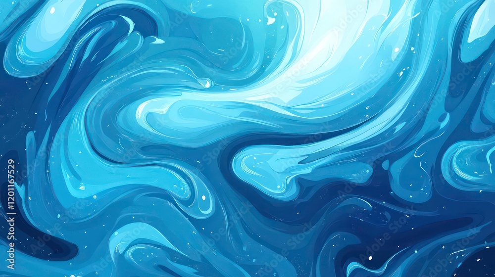 Abstract swirling blue and white marble texture background.