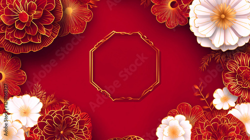 Chinese new year frame illustration design with red and golden styles photo