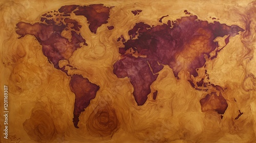 World Map on Wood: A Global Perspective in Warm Hues