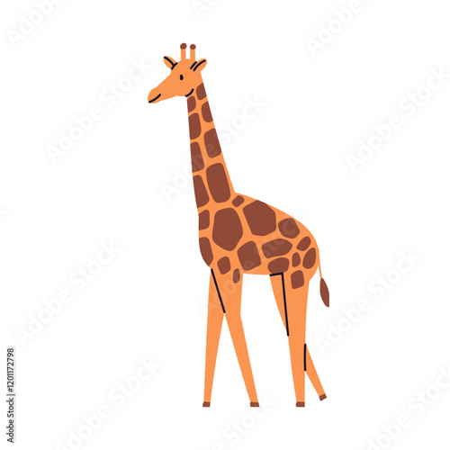 Giraffe, cute African mammal. Funny jungle animal with long neck, walking, sm...