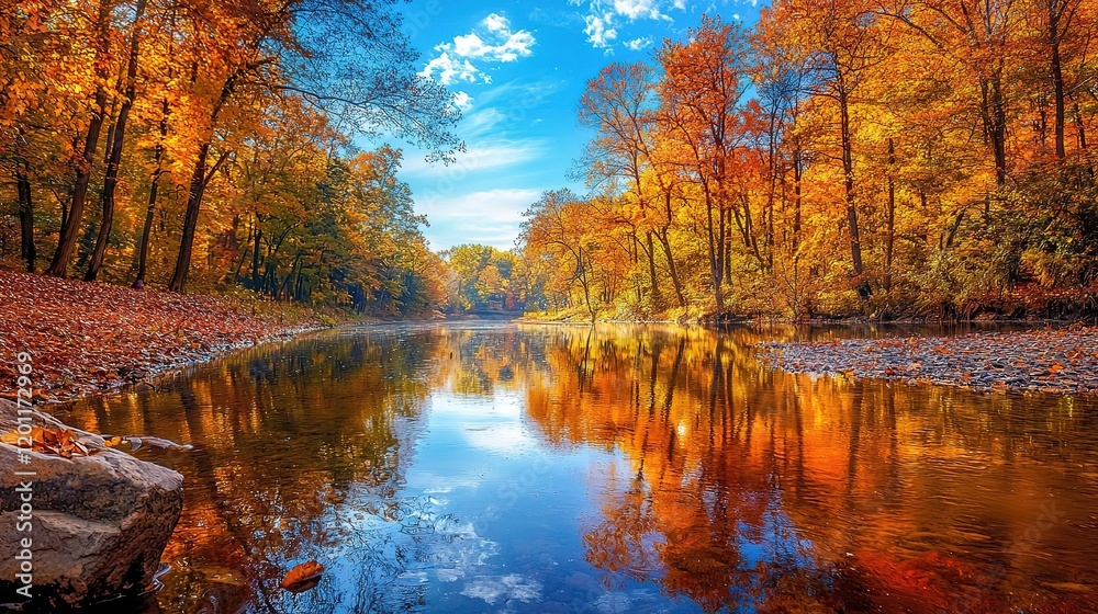 Obraz premium Autumn River Reflection