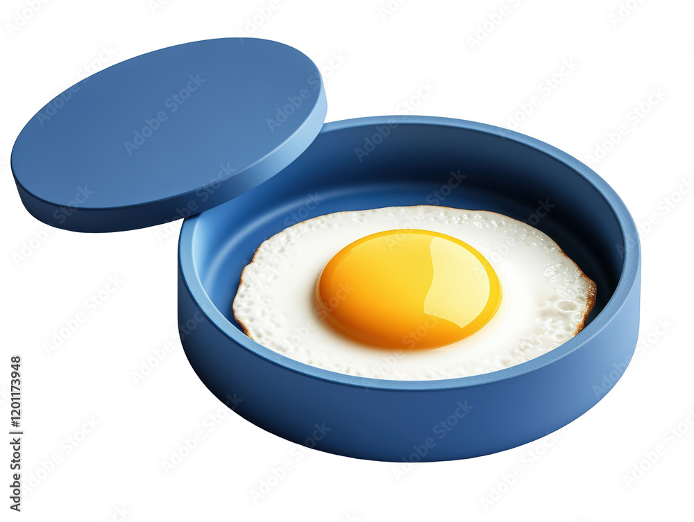 Isolated Fried Egg in Blue Bowl with Lid Isolated Fried Egg in Blue Bowl with Lid