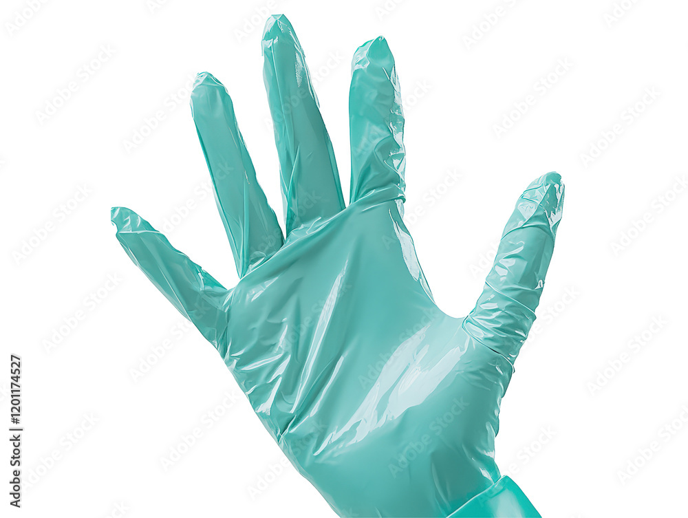 Isolated Hand Wearing a Green Medical Glove Isolated Hand Wearing a Green Medical Glove